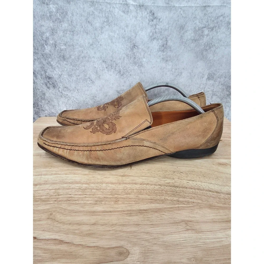 Vintage Mark Nason Loafers Men 10 Brown Leather Etch Dragon Slip On Shoes Italy